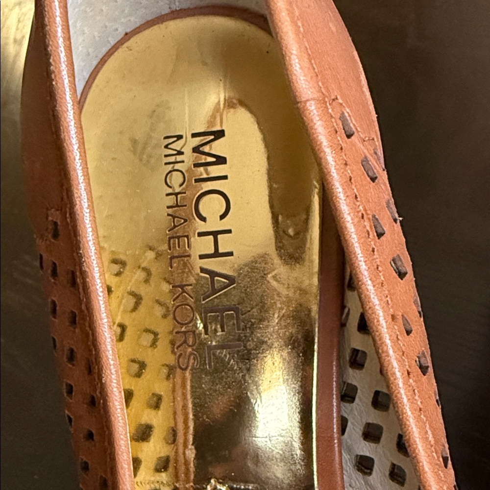 MICHAEL Michael Kors Florentine Laser-cut Leather Pumps In Brown and Tan - Picture 16 of 16